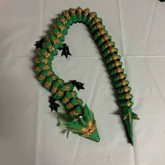 3D Printed Full Articulated Dragon Green Gold Fidget Toys Home Office Decor 24 " - Picture 2 of 6